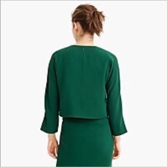 J.Crew Cropped long-sleeve top in 365 crepe Emerald Jade Green Size 6 - Picture 11 of 16